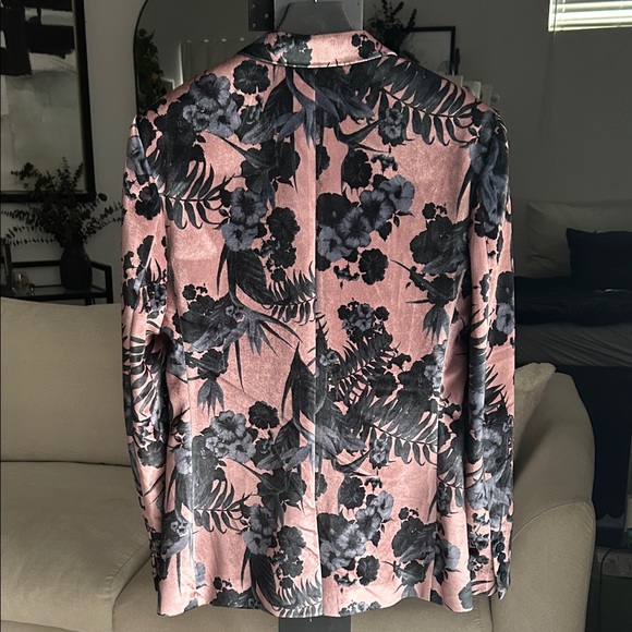 Velvet Floral Print Blazer In Dusty Pink/ Midnight Blue - Picture 3 of 4